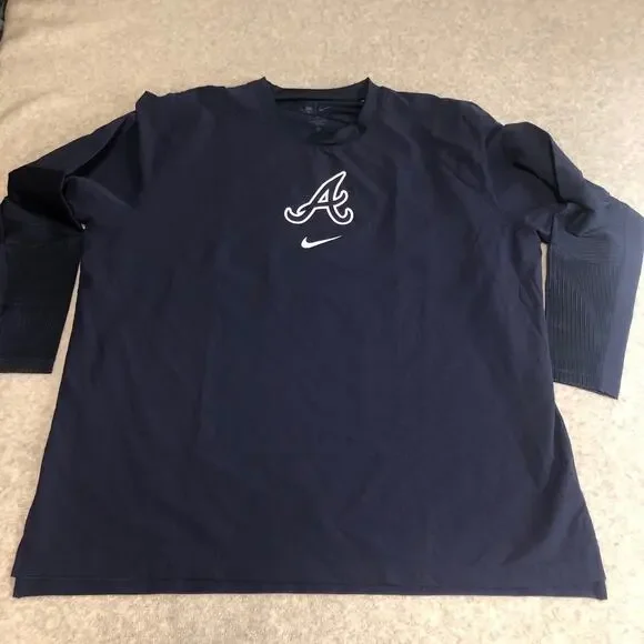 Atlanta Braves Nike Batting Shirt Mens XL MLB Long Sleeve Vented Baseball New - Picture 1 of 13